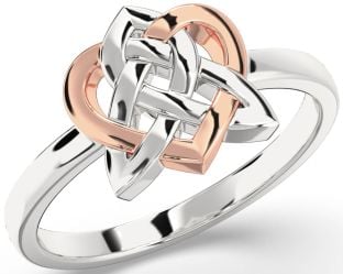 Rose Gold Silver Celtic Trinity Knot Heart Ring