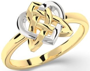 Gold Silver Celtic Trinity Knot Heart Ring