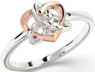 Rose Gold Silver Celtic Trinity Knot Heart Ring