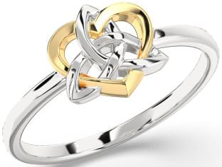 Gold Silver Celtic Trinity Knot Heart Ring