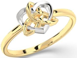 White Yellow Gold Celtic Trinity Knot Heart Ring