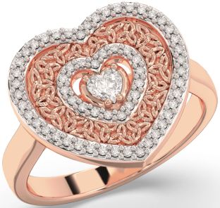 Diamond Rose Gold Silver Celtic Trinity Knot Heart Ring