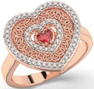 Diamond Ruby Rose Gold Silver Celtic Trinity Knot Heart Ring