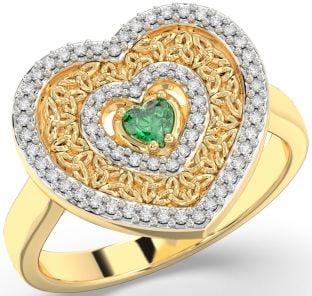 Diamond Emerald Gold Silver Celtic Trinity Knot Heart Ring