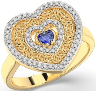 Diamond Sapphire Gold Silver Celtic Trinity Knot Heart Ring