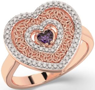 Diamond Alexandrite Rose Gold Celtic Trinity Knot Heart Ring