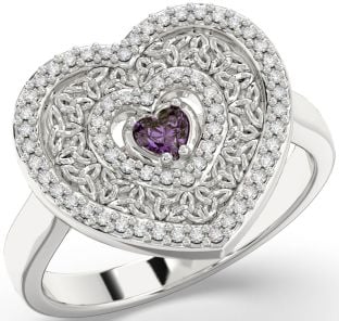 Diamond Alexandrite Silver Celtic Trinity Knot Heart Ring