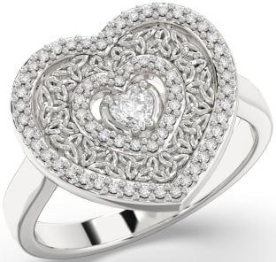 Diamond Silver Celtic Trinity Knot Heart Ring