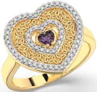 Diamond Alexandrite Gold Celtic Trinity Knot Heart Ring