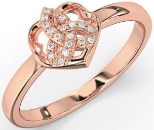 Diamond Rose Gold Silver Celtic Trinity Knot Heart Ring