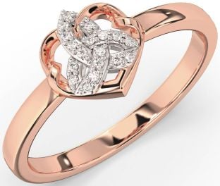 Diamond Rose Gold Silver Celtic Trinity Knot Heart Ring