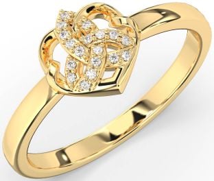 Diamond Gold Silver Celtic Trinity Knot Heart Ring