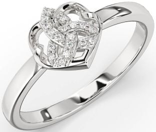 Diamond Silver Celtic Trinity Knot Heart Ring