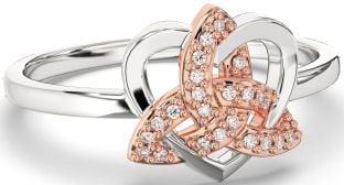 Diamond Rose Gold Silver Celtic Trinity Knot Heart Ring