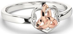 Rose Gold Silver Celtic Trinity Knot Heart Ring