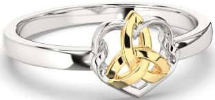 Gold Silver Celtic Trinity Knot Heart Ring