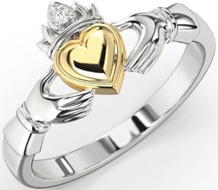 Diamond Gold Silver Claddagh Ring