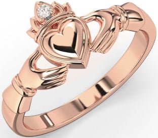 Diamond Rose Gold Silver Claddagh Ring