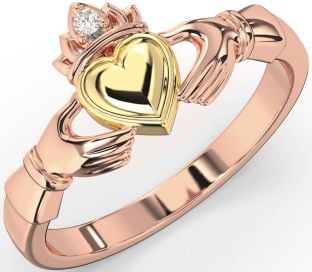 Diamond Rose Yellow Gold & Silver Claddagh Ring