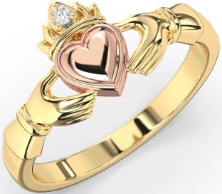 Diamond Rose Yellow Gold & Silver Claddagh Ring