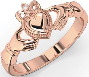 Diamond Rose Gold Silver Claddagh Ring