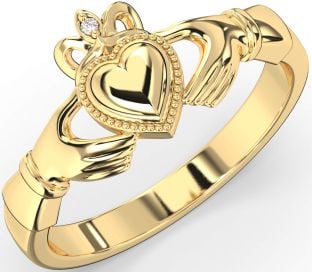 Diamond Gold Silver Claddagh Ring