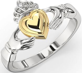 Diamond Gold Silver Claddagh Ring