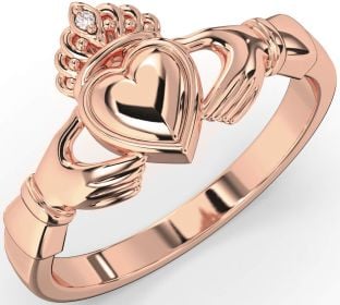 Diamond Rose Gold Silver Claddagh Ring