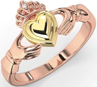 Diamond Rose Yellow Gold & Silver Claddagh Ring