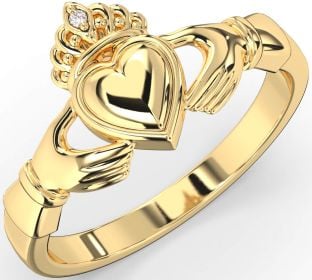 Diamond Gold Silver Claddagh Ring