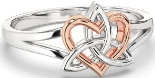 Rose Gold Silver Celtic Trinity Knot Heart Ring