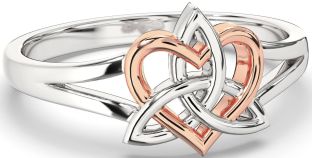 White Rose Gold Celtic Trinity Knot Heart Ring