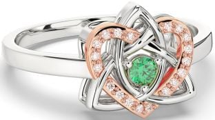 Diamond Emerald Rose Gold Silver Celtic Trinity Knot Heart Ring