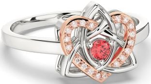 Diamond Ruby Rose Gold Silver Celtic Trinity Knot Heart Ring