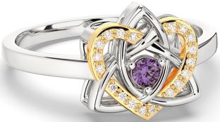 Diamond Alexandrite Gold Silver Celtic Trinity Knot Heart Ring