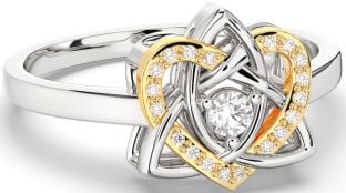 Diamond Gold Silver Celtic Trinity Knot Heart Ring