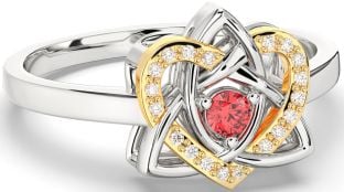 Diamond Ruby Gold Silver Celtic Trinity Knot Heart Ring