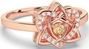 Diamond Citrine Rose Gold Silver Celtic Trinity Knot Heart Ring