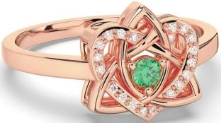 Diamond Emerald Rose Gold Silver Celtic Trinity Knot Heart Ring