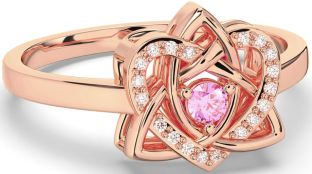 Diamond Pink Tourmaline Rose Gold Silver Celtic Trinity Knot Heart Ring