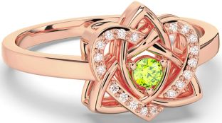 Diamond Peridot Rose Gold Silver Celtic Trinity Knot Heart Ring