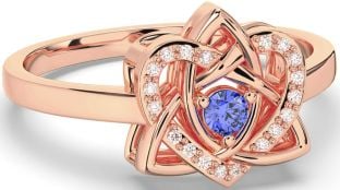 Diamond Sapphire Rose Gold Silver Celtic Trinity Knot Heart Ring