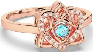 Diamond Topaz Rose Gold Silver Celtic Trinity Knot Heart Ring