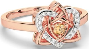 Diamond Citrine Rose Gold Silver Celtic Trinity Knot Heart Ring