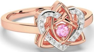 Diamond Pink Tourmaline Rose Gold Silver Celtic Trinity Knot Heart Ring