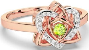 Diamond Peridot Rose Gold Silver Celtic Trinity Knot Heart Ring