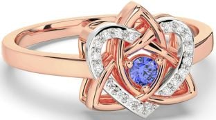 Diamond Sapphire Rose Gold Silver Celtic Trinity Knot Heart Ring