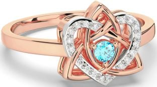 Diamond Topaz Rose Gold Silver Celtic Trinity Knot Heart Ring