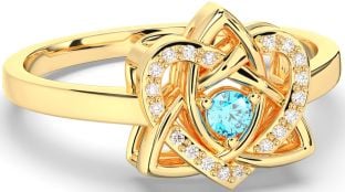 Diamond Topaz Gold Silver Celtic Trinity Knot Heart Ring