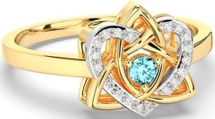 Diamond Aquamarine Gold Silver Celtic Trinity Knot Heart Ring